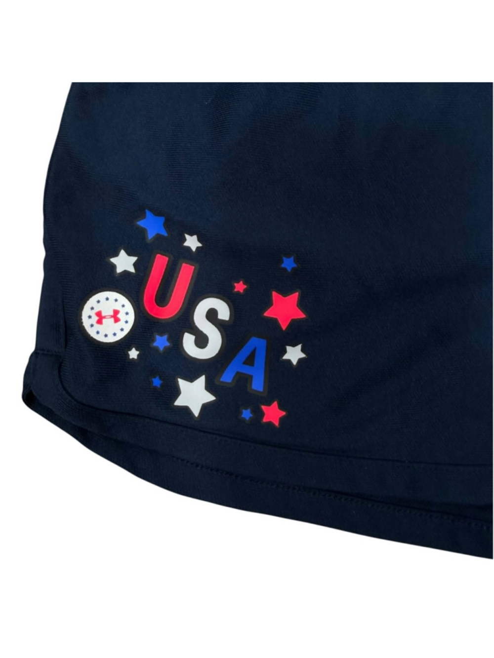 Under Armour HeatGear USA Shorts Navy Athletic Patriotic Stars Girls Youth XL - Picture 2 of 4